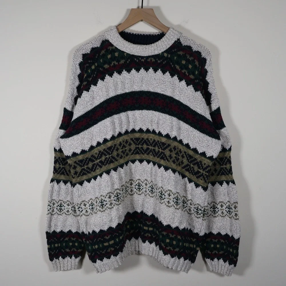 Vintage Great Lakes Recreation Geometric Chunky Knit‎ Sweater Men's XL 24x29